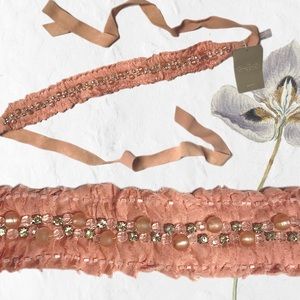 Anthropologie Jeweled Blush Pink Leather Tie Belt
